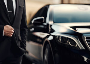 professional driver near luxury car, closeup. chauffeur service